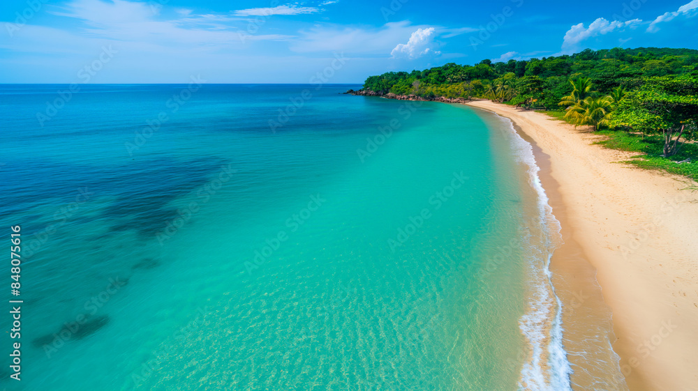 Poster Aerial view turquoise sea. Caribbean shore. Tropical wild beach.