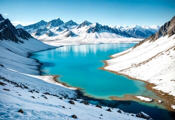 Scenic Lake with Snow-Capped Mountains