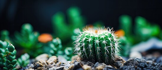 Close up of some wild small green cactus. Creative banner. Copyspace image