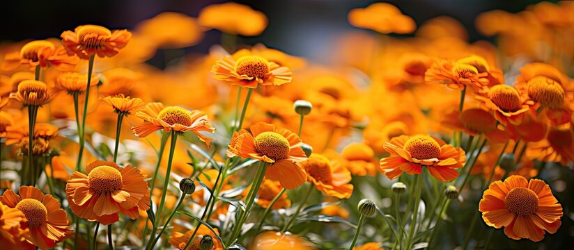 Orange helenium sneezeweed Sahin s Early Flowerer in flower. Creative banner. Copyspace image