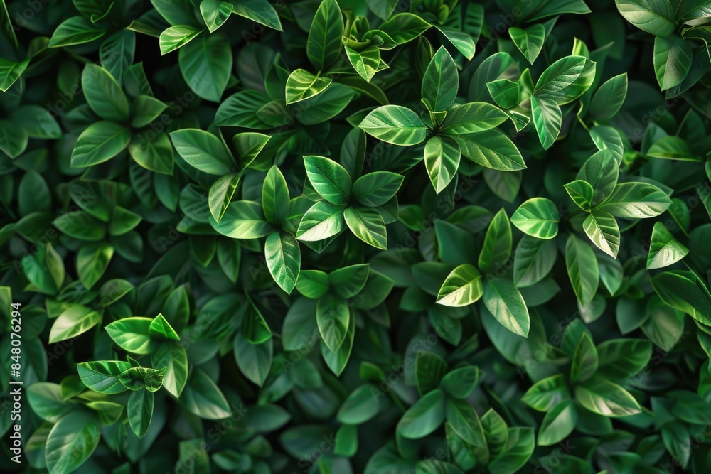 Poster A detailed view of a cluster of green leaves, suitable for use in environmental or botanical contexts