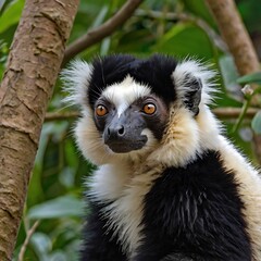A Black  White Ruffed Lemur.