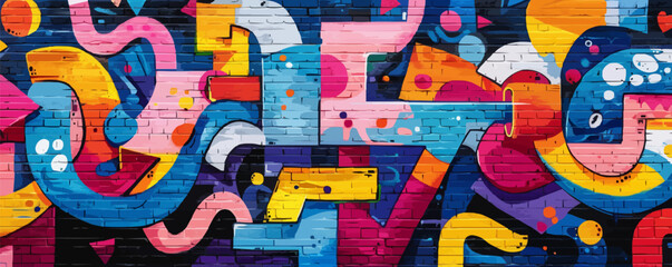 Urban street art mural with vibrant graffiti Vector flat minimalistic isolated illustration