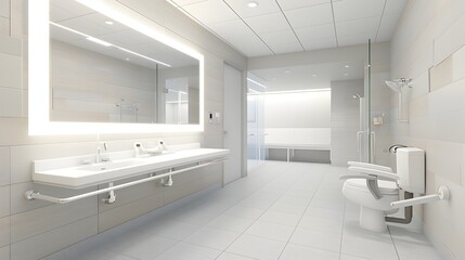 Accessible and Elegant Minimalist Bathroom Design with Bright Lighting and Inclusive Features