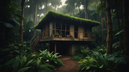 Treehouse in a lush forest