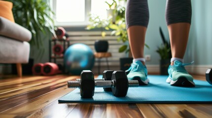Home Fitness: Stay Active with Living Room Workout Routine using Yoga Mats, Dumbbells, and Resistance Bands