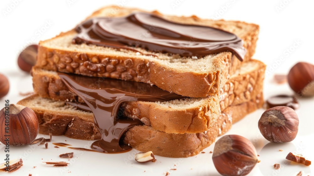 Poster a close-up shot of a slice of bread with nut butter spread on it