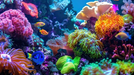 Obraz premium Underwater Wonderland: Capturing the Vibrant Life of a Colorful Coral Reef Ecosystem