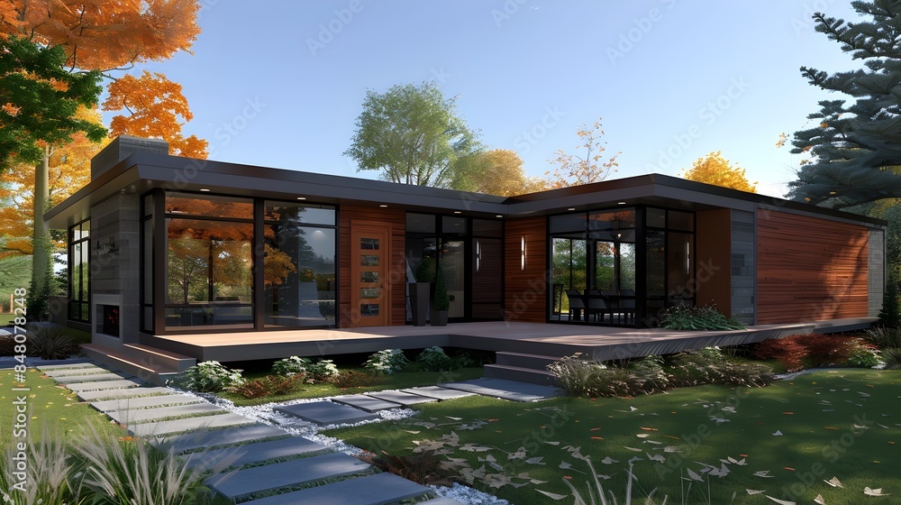 Poster sleek and accessible modern house with smart home features and bright open layout