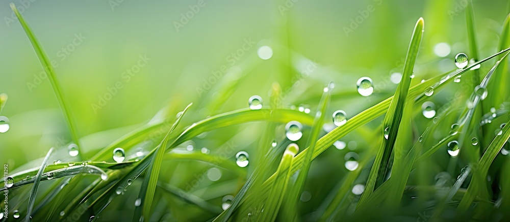 Aufkleber drops of dew on the green grass green grass background. creative banner. copyspace image