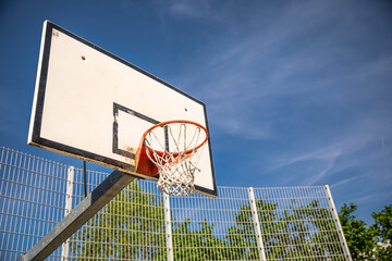Empty basketball ring. Outdoor courtyard sport concept