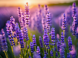 Fototapeta premium Lavender Field with Text Overlay Area.