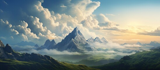 The mountain stretches against the sky. Creative banner. Copyspace image