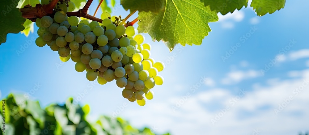 Poster grapes on a vine. creative banner. copyspace image