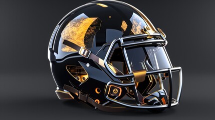 Fototapeta premium A close-up shot of a black and gold football helmet on a dark background