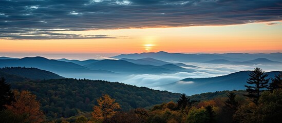 Naklejka premium Hiking on the Blue Ridge Parkway. Creative banner. Copyspace image
