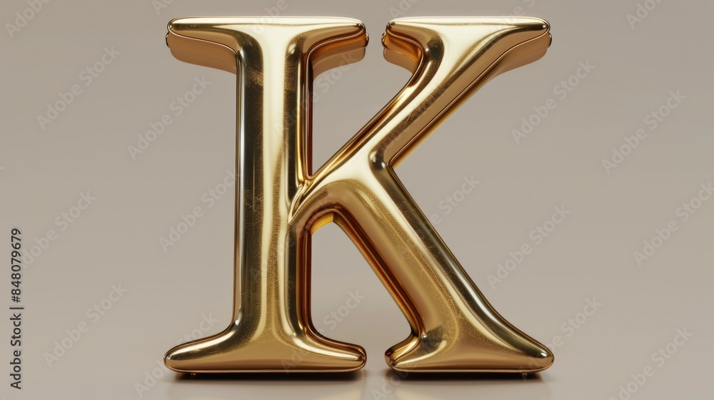 Sticker A shiny gold letter k on a white surface