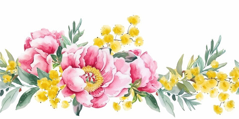 a watercolor painting of pink and yellow flowers