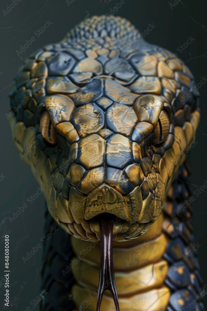 Poster Close-up view of a snake's head with its tongue sticking out, suitable for use in wildlife or nature-related contexts