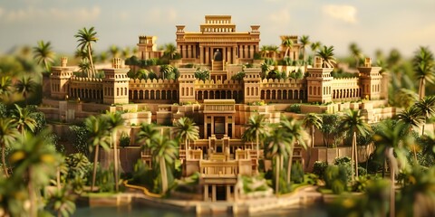 3D model of the Hanging Gardens of Babylon. Concept Ancient Architecture, Historical Landmarks, 3D Modeling, Visualization, Hanging Gardens of Babylon