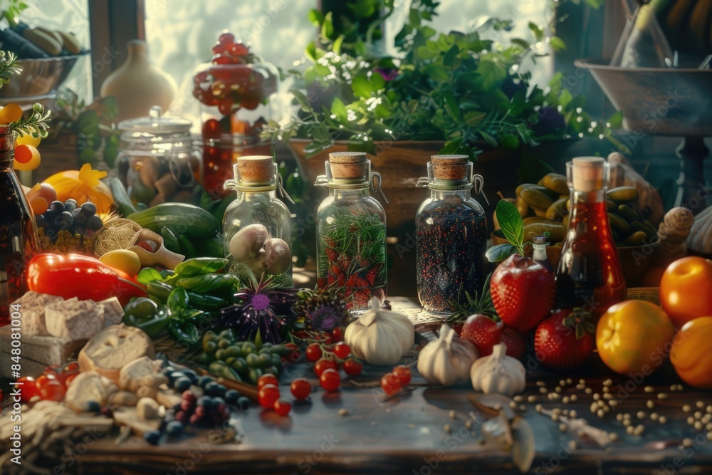 Poster a table filled with various types of food, perfect for showcasing different cuisines or highlighting