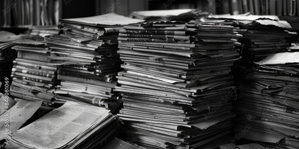 Aufkleber a stack of paperwork sits atop a table, ideal for use in office or work-related contexts
