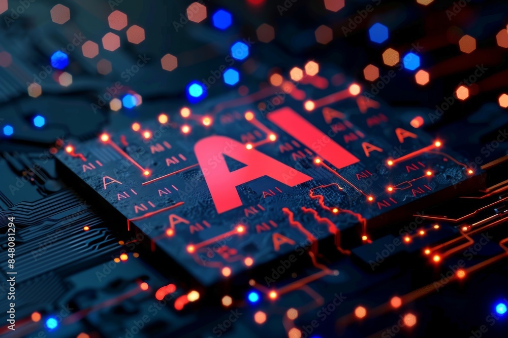Aufkleber digital ai logo with glowing red elements on a dark background, symbolizing the power and impact of 