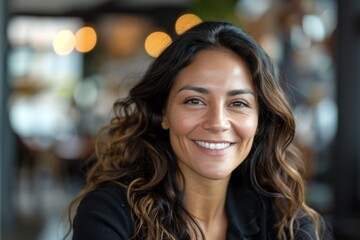 Obraz premium Portrait of Smiling Woman in Casual Setting