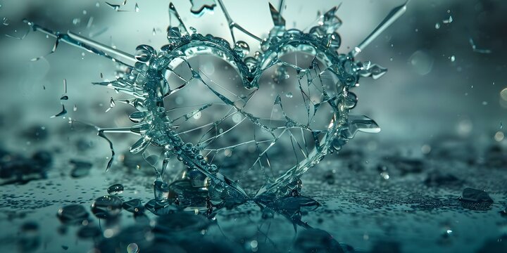 Illustration of a shattered glass heart representing trust issues and betrayal. Concept Heartbreak, Betrayal, Trust Issues, Shattered Glass, Emotional Art