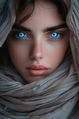 Fototapeta premium Close-up portrait of a woman with striking blue eyes