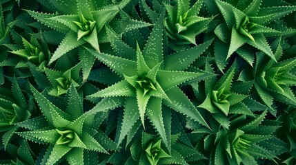 Fototapeta premium Top view of Aloe vera plant growing in field.