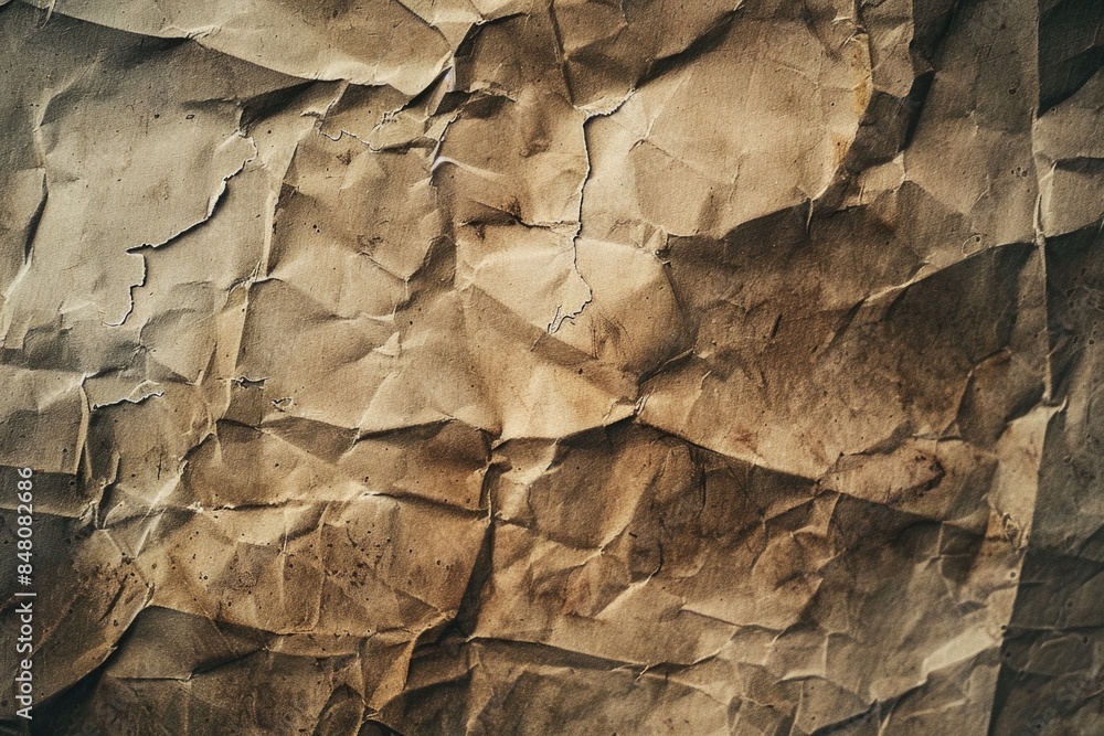 Poster close-up shot of a torn and worn-out brown paper fragment