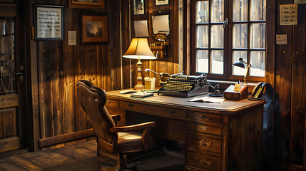 Working from home, wallpaper,  the comfort of a home office decorated with wood.