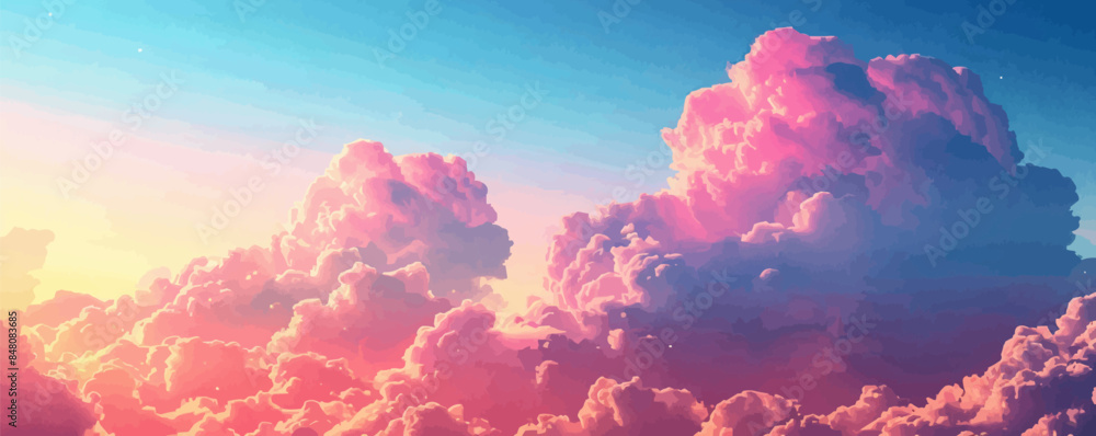 Sticker Fluffy clouds drifting across a vibrant sky. Vector flat minimalistic isolated illustration.