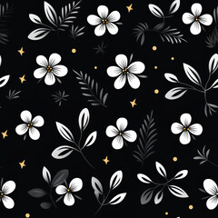 Obraz premium seamless floral pattern with harmony black and white color, ready for full-print pattern design