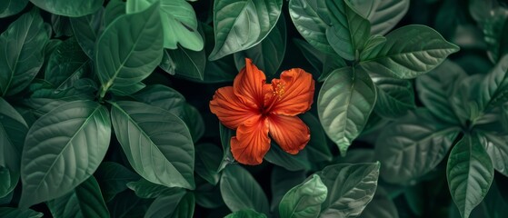 A vermillion flower surrounded by green leaves, captured with a sony fr7 cinema line fullframe ptz robotic camera, shot in high resolution, stunning realism