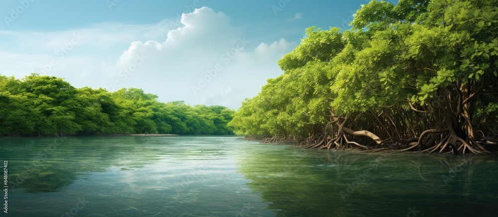 Poster view of mangrove forest in national park area used for site background. creative banner. copyspace i