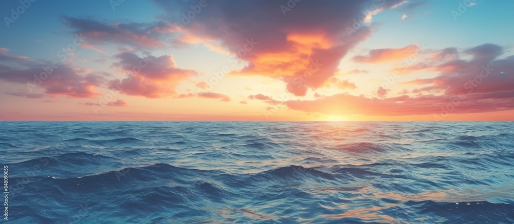 Poster sunset in the middle of the sea. creative banner. copyspace image