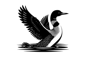 Fototapeta premium elegant black silhouette style loon logo template vector illustration art isolated on transparent background - Generative AI