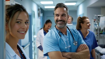 Fototapeta premium Doctor man , woman, nurse in Hospital