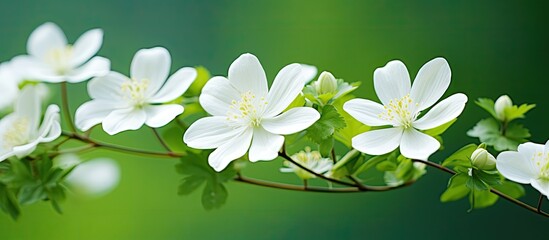 white Flower Plant White Flower Buds And Green Background. Creative banner. Copyspace image