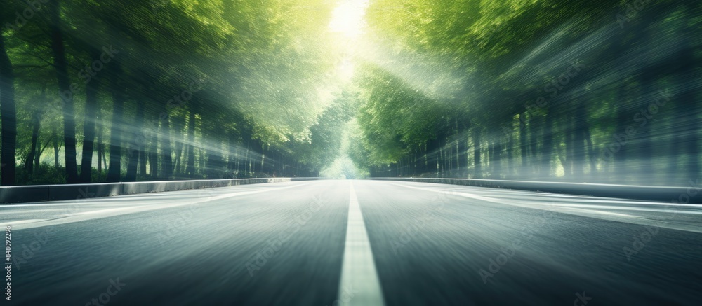 Aufkleber blurred road background with the trees. creative banner. copyspace image