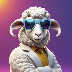 A sheep wearing goggles with Vibrant colors  