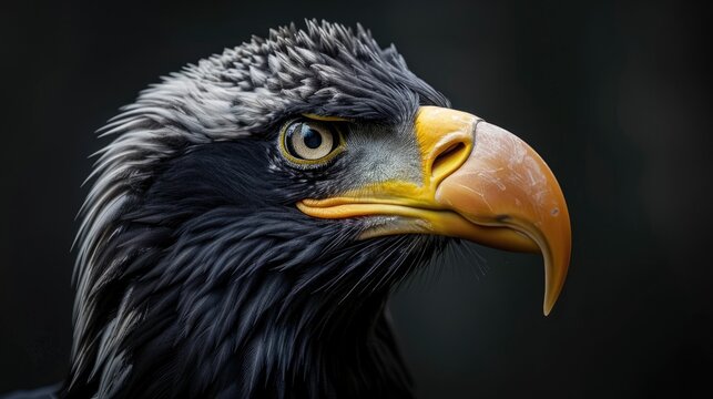 Steller s Sea Eagle Head with Beak Opened Against Dark Background