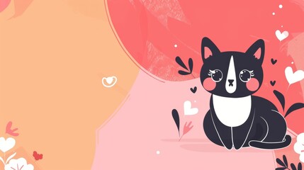 Abstract background template with pet theme. Vector illustration of cute cat