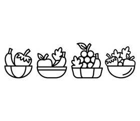 fruit bowl icon symbol vector design simple line black white color illustration sets