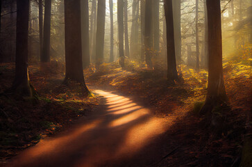 Fototapeta premium 木, 森, 山, 道, 山道, 林, 植物, 草, 光, 曇り, かすみ, tree, forest, mountain, path, mountain road, plant, grass, light, cloudy, haze