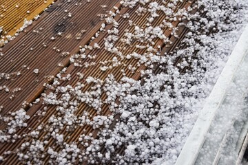 Hail after a thunderstorm on deck