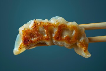 Delicious Pan-Fried Dumpling on Chopsticks