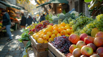 Assorted fruits and vegetables at farmers market © David